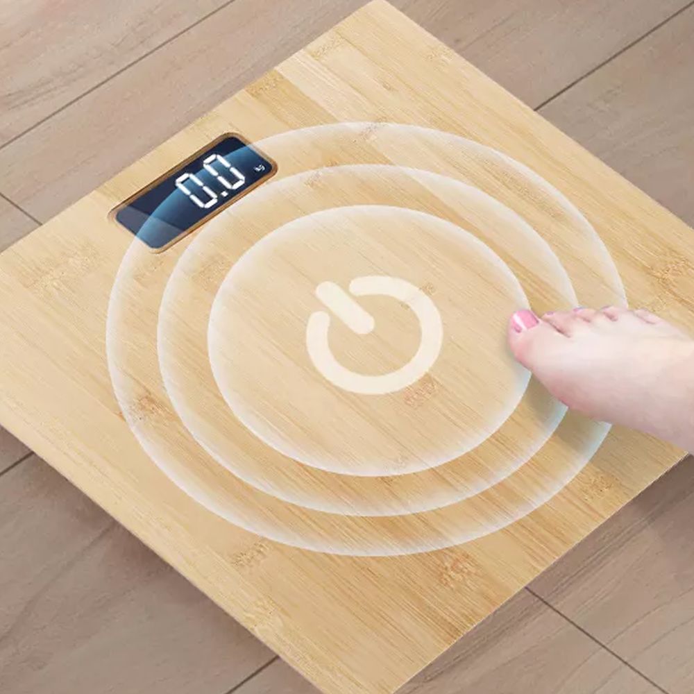 Personenwaage Bambus Bis 180 kg mit Step-On Technologie – Präzise Sensoren, Großes LCD-Display, Genauigkeit 100 g Retoo