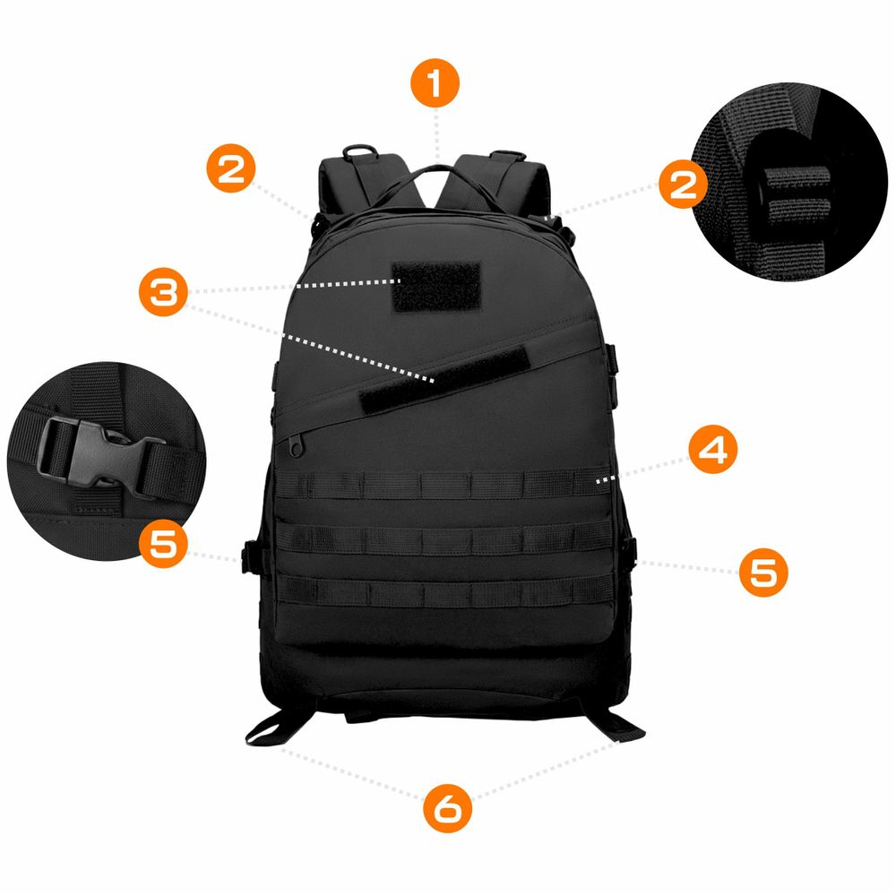 Taktischer Militär Rucksack 20-40L, Outdoor Trekkingrucksack Schwarz, Kompakt & Robust für Wandern, ASG & Sport, EVI SPORT Warpack Black