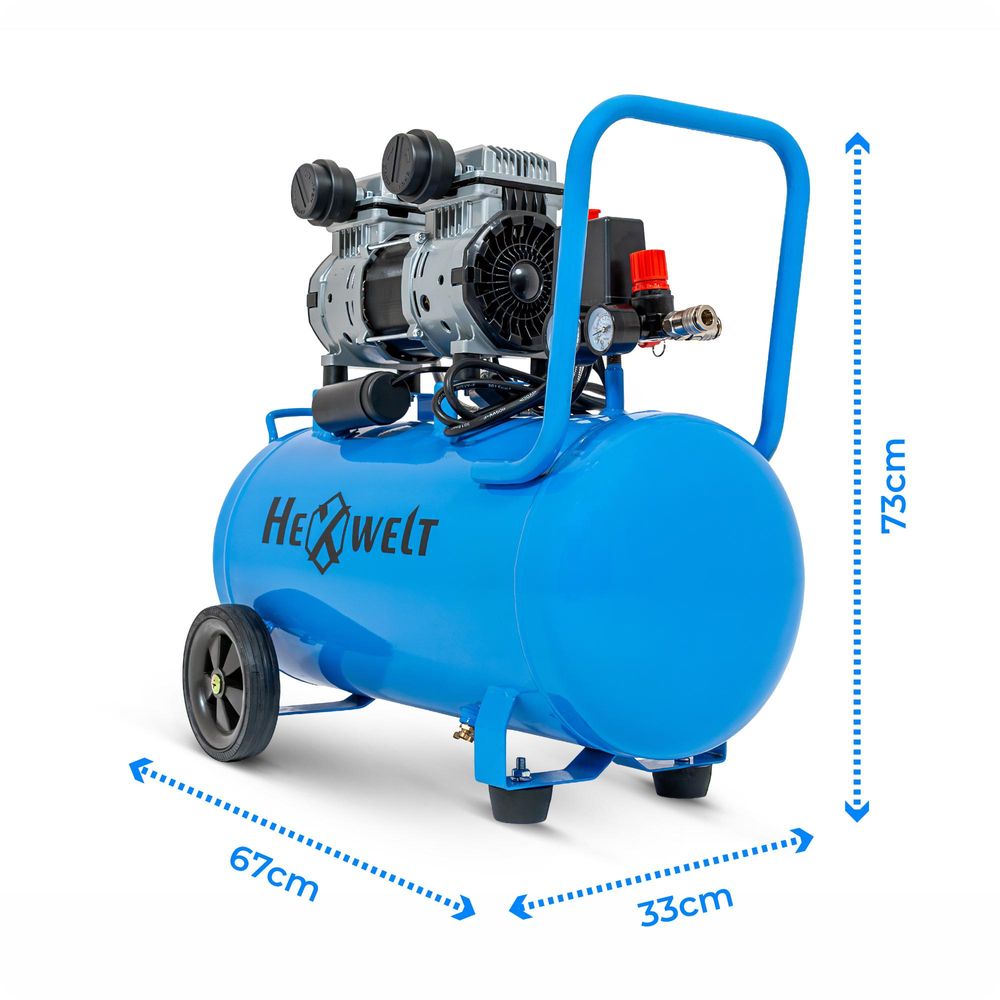Druckluftkompressor, Ölfreier Luftkompressor HW-KBO-2T-50L 50 L 250 l/min 8 bar 2 Zylinder Gusseisen 1,5 kW 230 V für Werkstatt Garage
