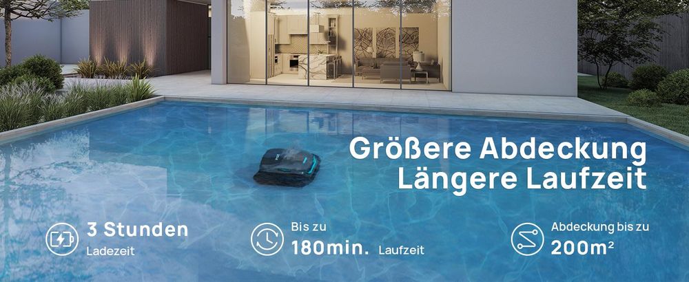 Wybot C2V, Roboter-Pool-Reiniger, Pool, Schwarz, Grün, Boden, Wand, Wasserlinie, Oberirdischer Pool/eingelassener Pool, 180 µm