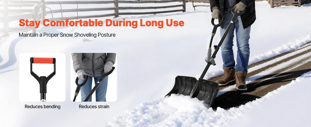 VEVOR Schneeschaufel für die Einfahrt, 40 cm breite Schneeschaufel aus Aluminiumlegierung, rutschfester Griff, große Kapazität Schneepflüge, abnehmbares und leichtes Schneeräumwerkzeug für Garten, Auto, Camping und im Freien, 18 Zoll