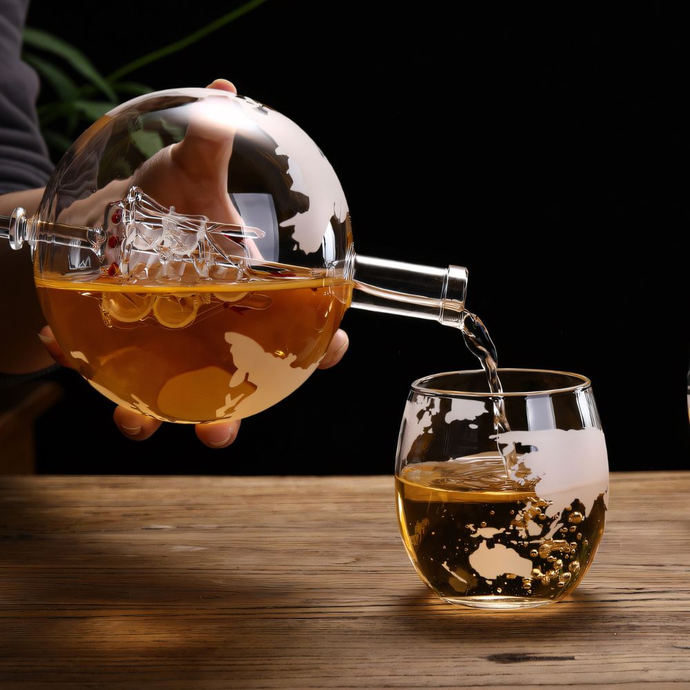 Whisky Karaffe Set, Whiskey Geschenkset, Geschenke für Männer, Globus Dekanter 850ML, Whisky Gläser, Whiskey Steine, Zubehör Retoo