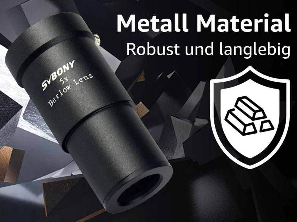 Svbony Barlowlinse 5X, 1,25 Zoll Metall Barlow Full Multi Coated Teleskop Okular Zubehör für Planetenbeobachtung und Astrofotografie