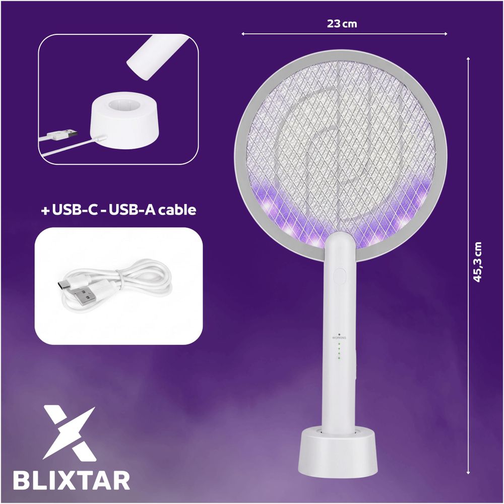 Elektrische Fliegenfalle 2In1 Led Insektizidlampe Fliegenklatsche Mücken Insektenvernichter Blixtar
