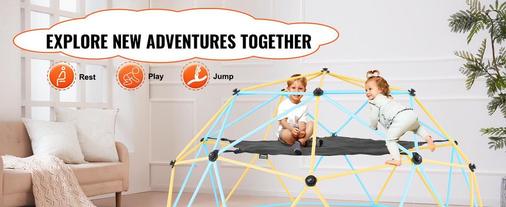 VEVOR Kletterdome, 3m geometrischer Kletterdome Spielzentrum für Kinder von 3 bis 10 Jahren, Spielplatz unterstützt 340 kg und einfache Montage, mit Klettergriffen, Outdoor-Spielgeräte für den Garten für Kinder, 10 FT-b, Hängematte