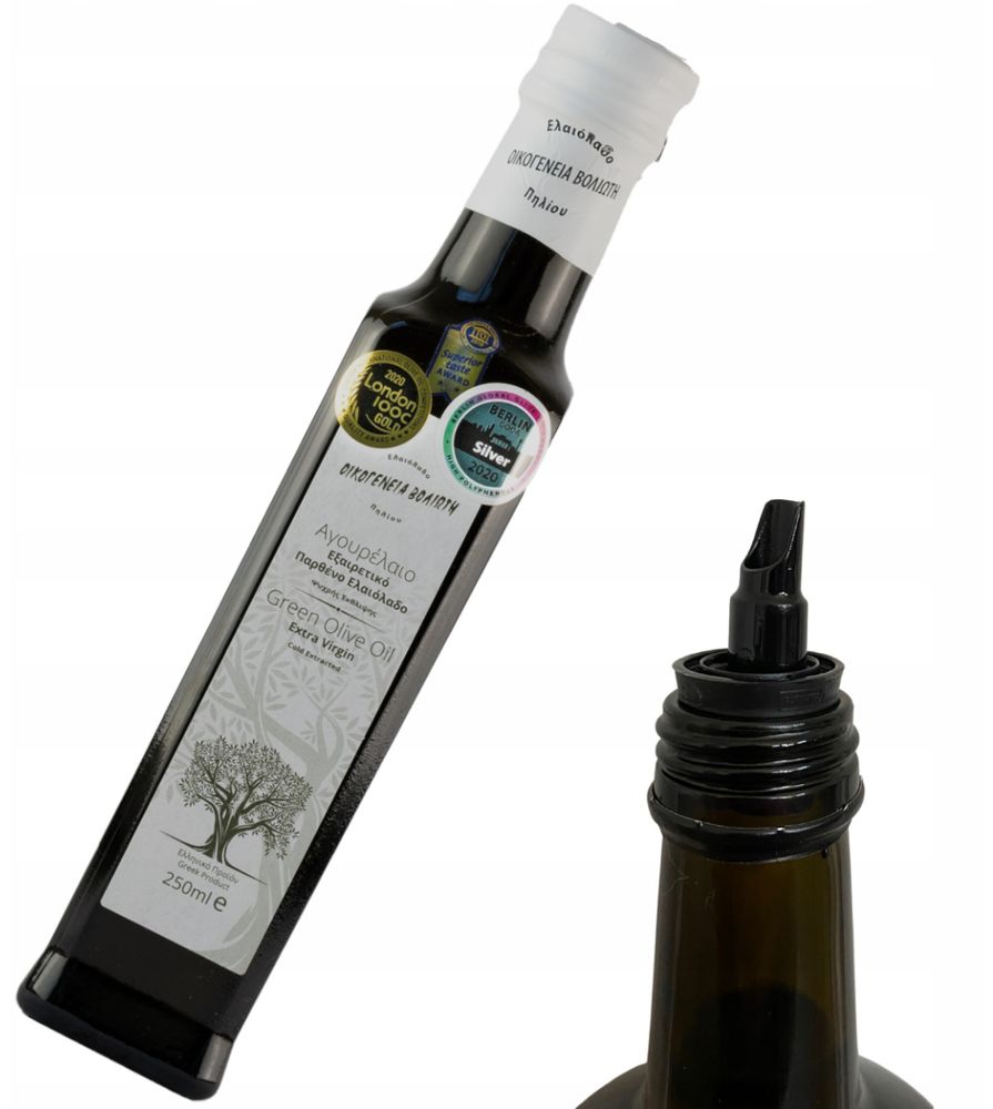 Voliotis | Oliwa z oliwek 250 ML - Z zielonych oliwek - Minimalna kwasowość - Bogata w polifenole - Extra Virgin - EV GREEN - Szklana butelka