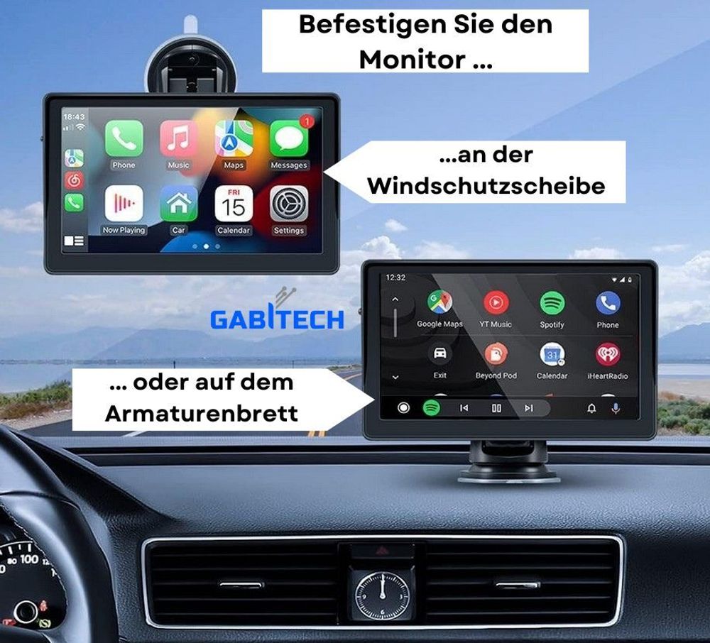 Carplay monitor Navi Navigationsgerät tragbar Bluetooth Autoradio Radio Smartphone Display Bildschirm