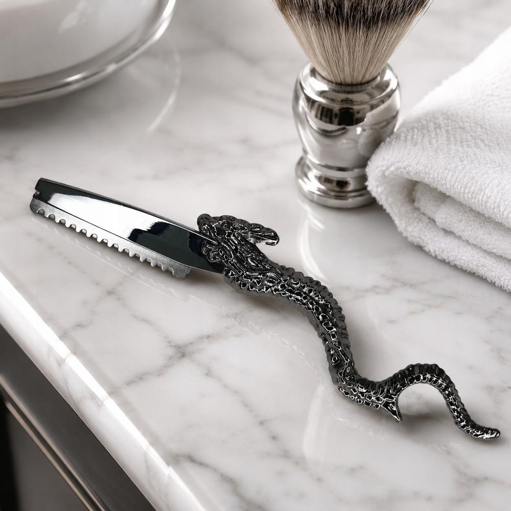 Profesjonalna brzytwa razor barberski w stylu smoka srebrny