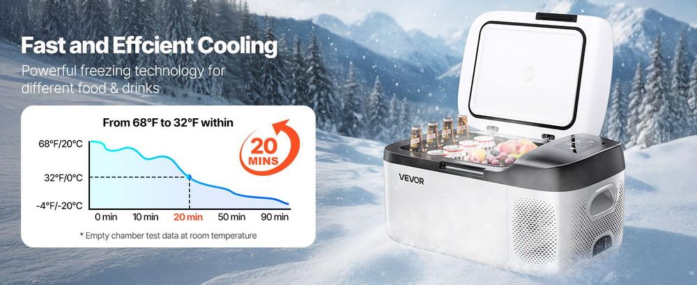 VEVOR Auto-Kühlschrank, 12 Volt Auto-Kühlschrank, 50 L Einzelzonen-Tragbarer Gefrierschrank mit Rädern und Griff, -4℉-68℉, 12/24V DC und 100-240V AC Kompressor-Kühler für Outdoor, Camping, 15 L-a