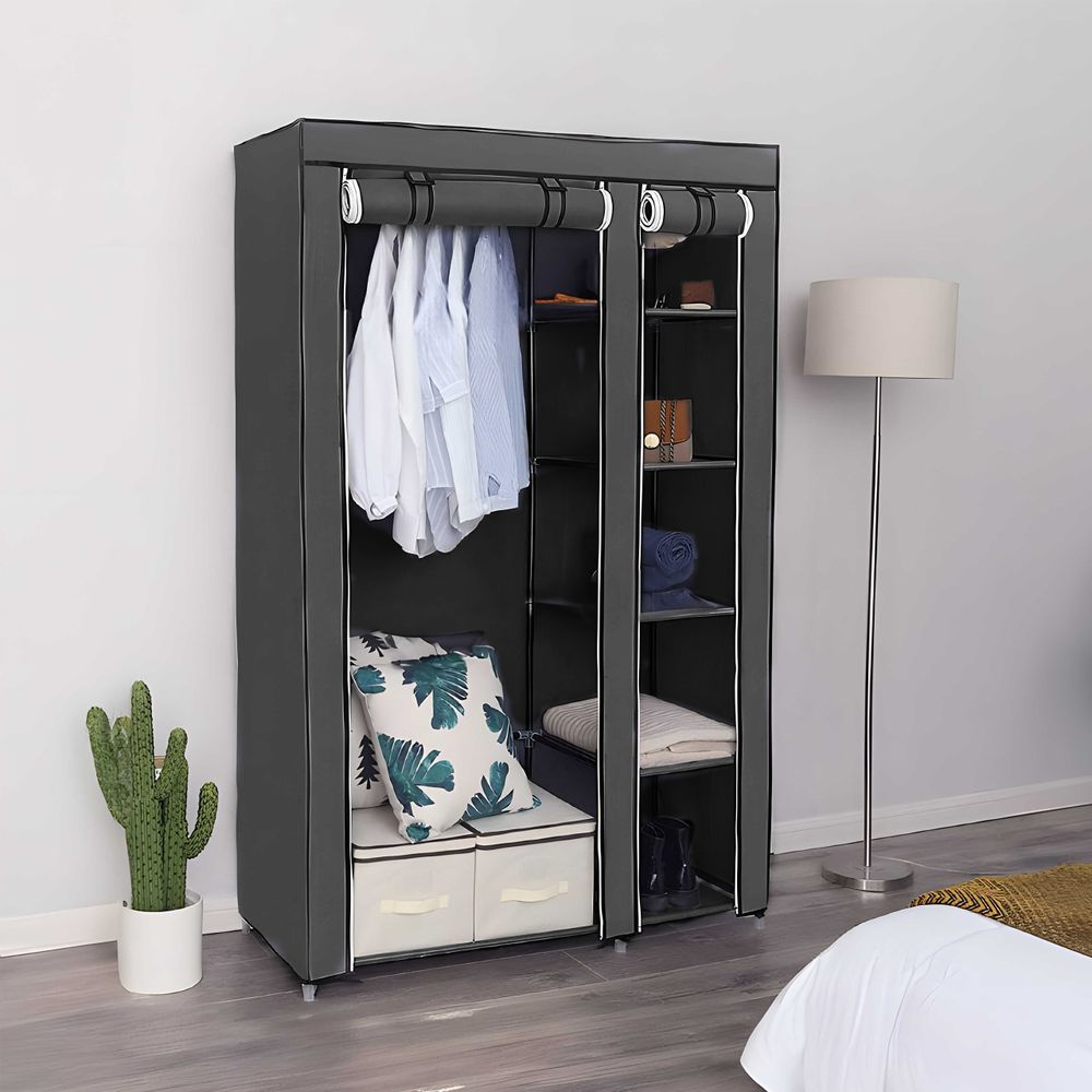 Stoffschrank Faltschrank Schrank 170x90x45cm Kleiderschrank aus Stoff mit Reißverschluss mit 1 Kleiderstangen und Ablagen Faltbar Kleiderstange Retoo