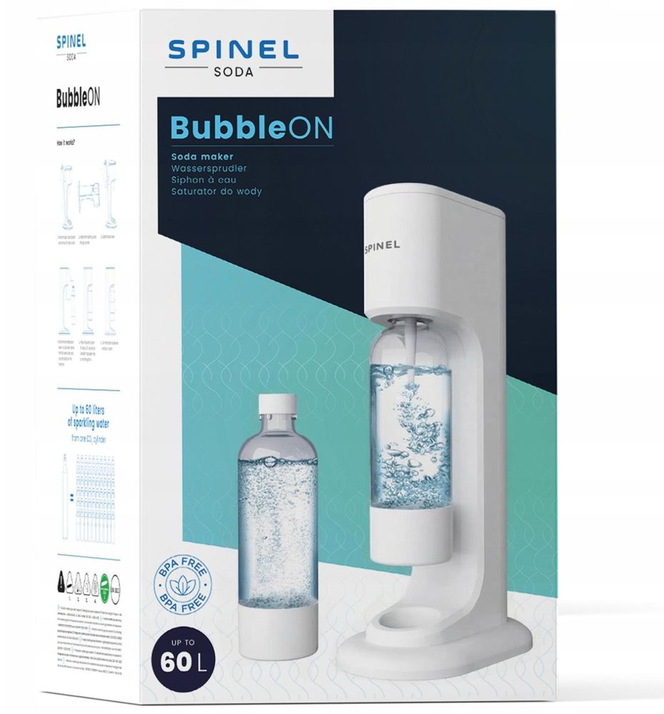 SPINEL SODA BubbleON Wassersprudler Weiß mit 2 Flaschen CO2 Sprudler für Zuhause Trinkwassersprudler