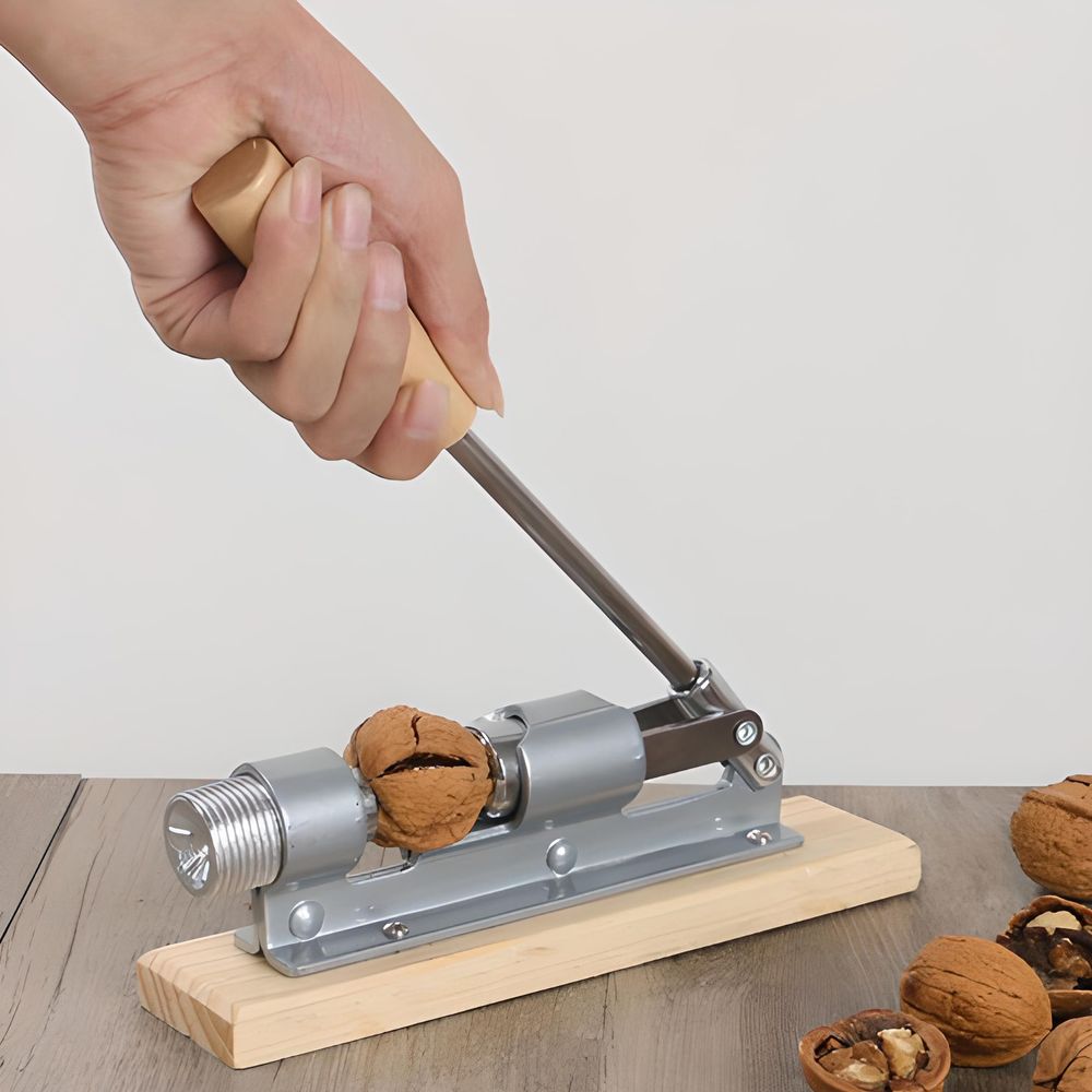 Nussknacker Nussöffner aus Edelstahl und Holz Nüsse Nut Cracker Schraubgewinde Knacker Cracker Haselnussknacker Nuss Nussschraube Silber Retoo