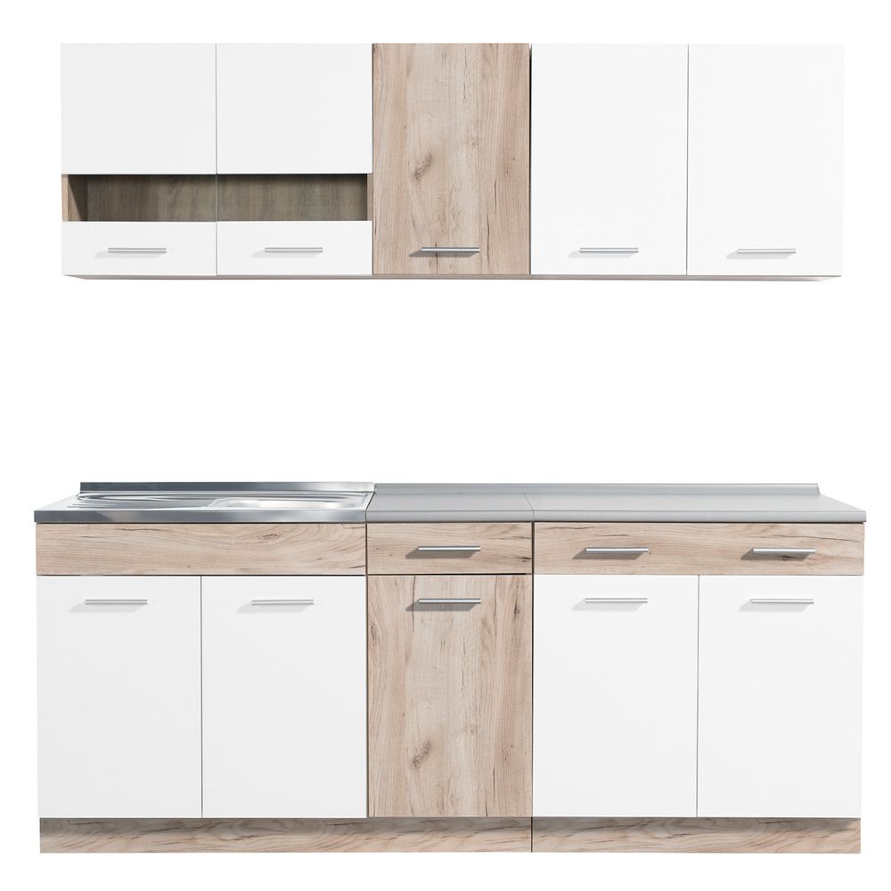 Homestyle4u Küche Küchenblock 200 cm Weiß Küchenzeile ohne Geräte Einbauküche Singleküche