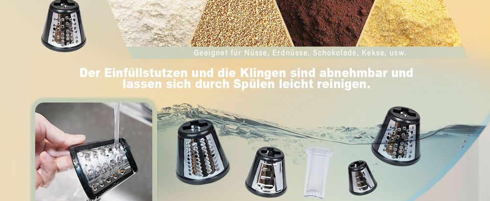5 in 1 Elektrischer Gemüsehobel, 550W Automatische Gemüsereibe mit 5 Kegel-Klingen, Edelstahl Gemüseschneider, Multifunktionsreibe Gemüse Raspel