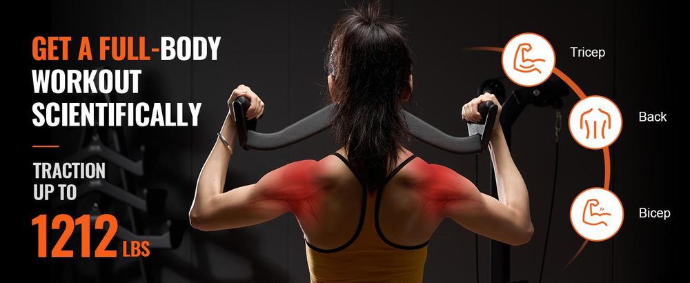 VEVOR LAT Pulldown Aufsätze, Kabelmaschine Ruder T-Bar V-Bar 5 Set, Trizeps Zugstange, Rückenstärkung Gummi-beschichteter Griff, Bizeps Curl Trizeps LAT Pulldown Stange für das Heimfitnessstudio
