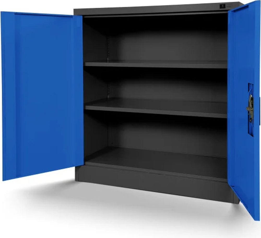 Kleiner Aktenschrank C001B Büroschrank mit Flügeltüren Metallschrank Lagerschrank Pulverbeschichtet Stahlblech 93 x 90 x 40 cm, Farbe: Anthrazit-blau