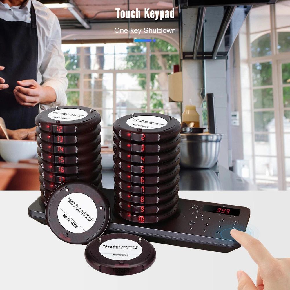 Retekess TD163 Restaurant Pager System, Pager Rufsystem mit 31 Rufmod, 500M, 20 Pagers, 300mAh 20H, Pager set für Fast Food, Hamburgerladen, Café, Bar