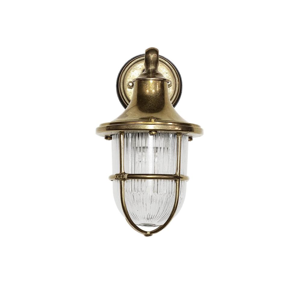 Maritime Wandlaterne in Messing mit Riffelglas und schützendem Metallgitter