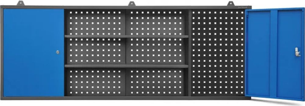 Hängeschrank Werkzeugschrank Werkstattschrank Metallschrank mit Lochwand Metall, 160 cm x 60 cm x 20 cm, Farbe: Anthrazit-Blau