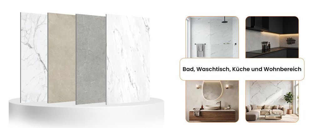 IZODEKOR SPC Wandpaneele 60x120 cm – Wasserdichte Wandverkleidung für Bad, Dusche & Küche – Carrara Marmor