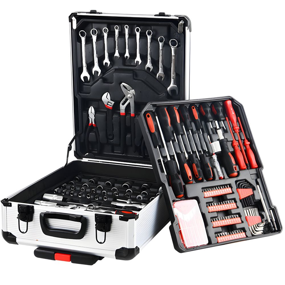 Werkzeugkoffer Rollkoffer Tragekoffer Koffer mit Rollen Werkzeug-Set 187-tlg für Haushalt Garage & Werkstatt Silber Retoo