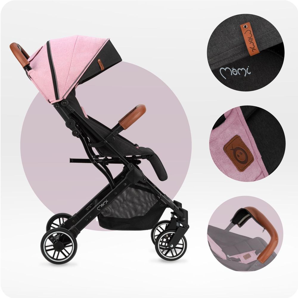 MoMi ESTELLE Buggy Kinderwagen - Leicht, Stoßdämpfung 4 Räder, Koffer - Rosa