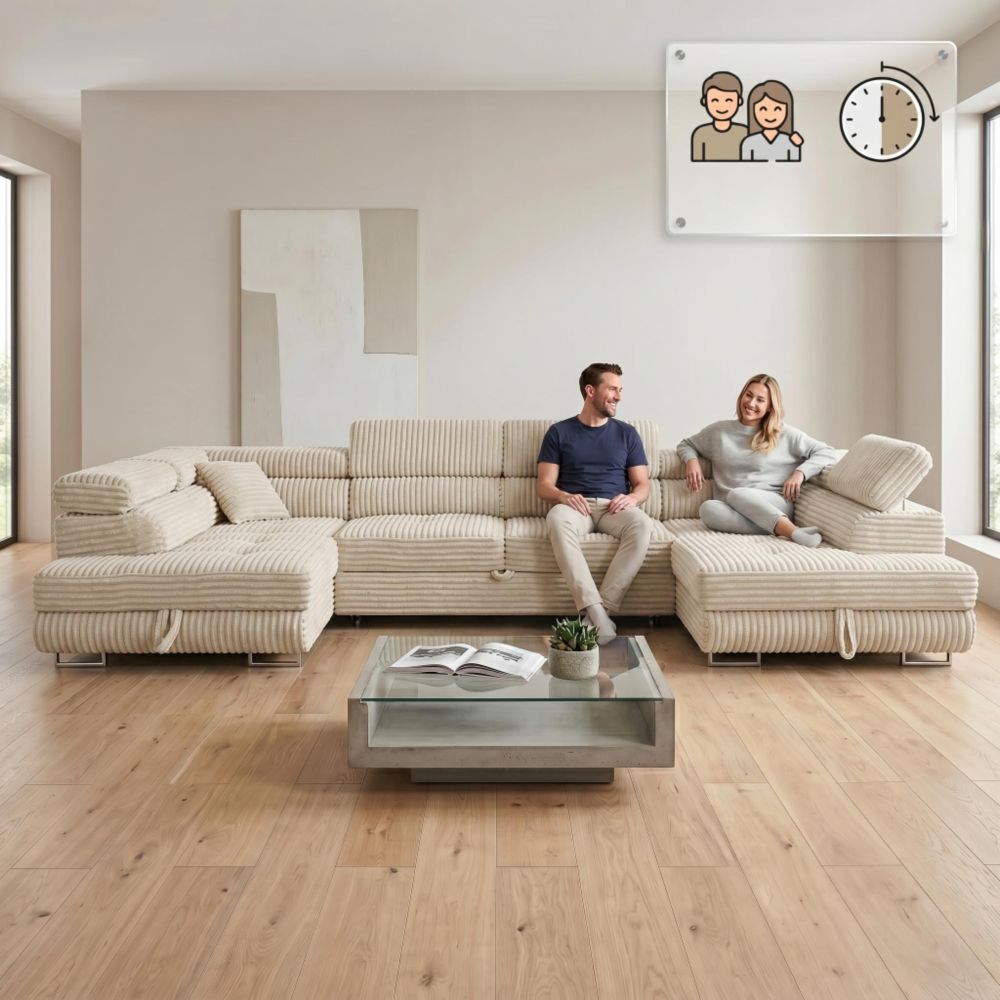 Wohnlandschaft Cordo U-Form XXL Breitcord – Montage 2 Personen, 20 Minuten