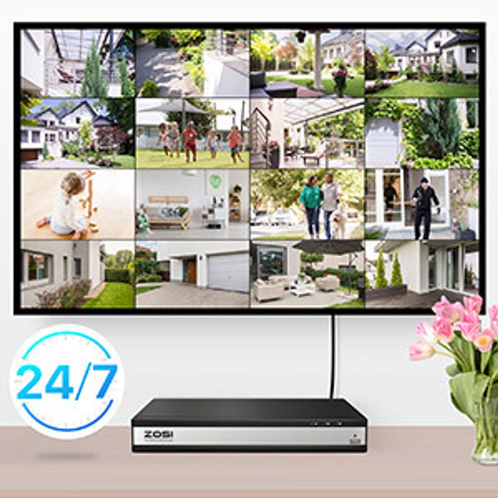 ZOSI 5MP Überwachungskamera Set, 16CH 4K 4TB PoE NVR und 16X 5MP PoE IP Kamera für Personenerkennung, Farbnachtsicht