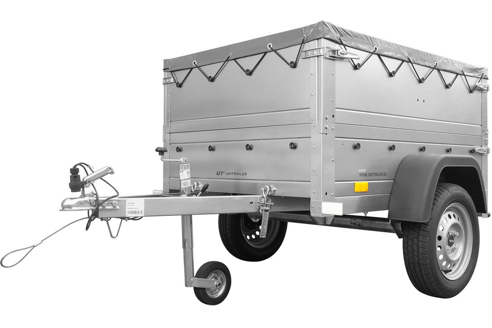 Pkw Anhänger Neu GARDEN TRAILER 150 KIPP mit zusätzlichen Bordwänden, Stützrad und grauer Flachplane