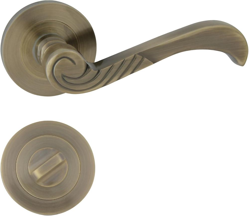 DOMINO Türgriff Drückergarnitur WC -Badezimmer Set | Rund-Rosette | Türklinke für Bürotür, Kellertür & Innentür | Aluminium | Bronze | CASABLANKA-R M3