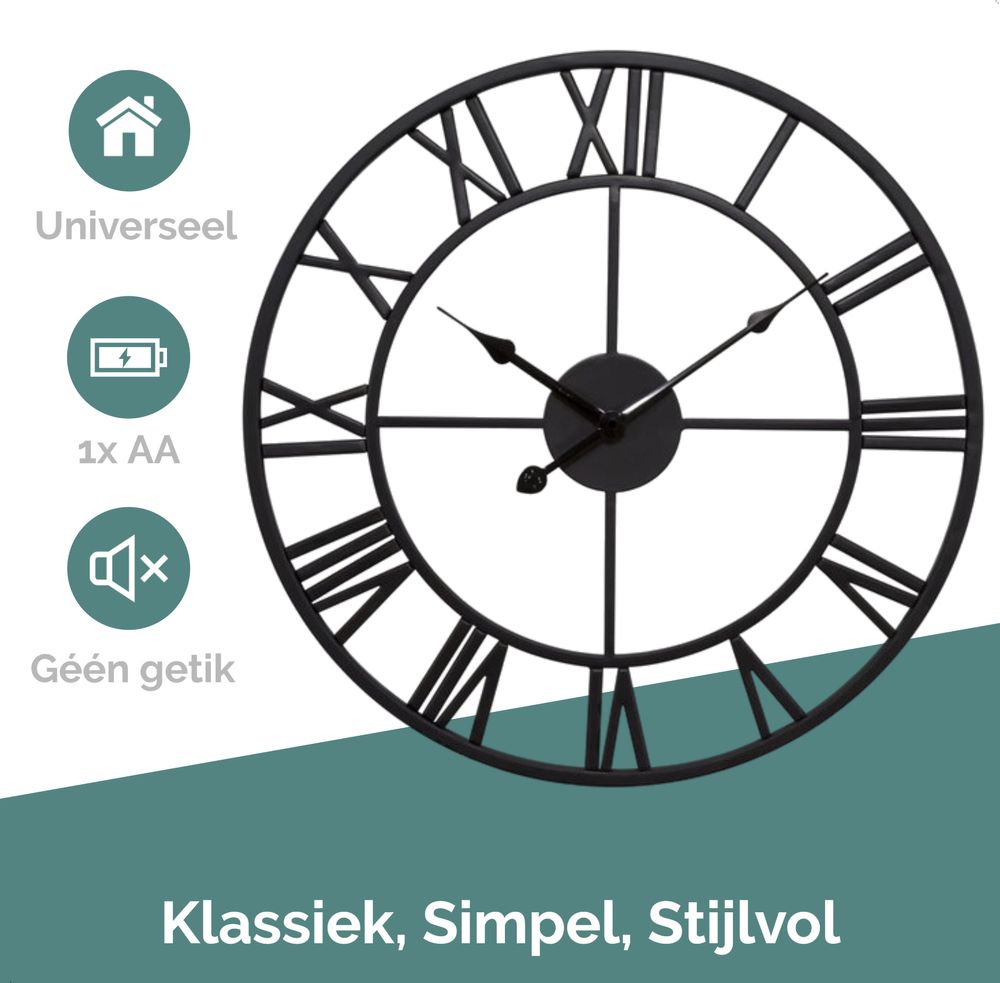 HSXL - Große industrielle Wanduhr aus Metall - 60 cm - Schwarze Wanduhr Ø 60cm, moderne Uhr, dekorative Uhr, Metallwanduhr, Wohnuhr