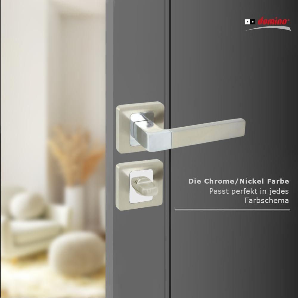 domino Türgriff Innentür Drückergarnitur WC - Badezimmer Set für Zimmertür Türklinke, Türdrückergarnitur mit Schloss Türbeschlag, Set Aluminium Chrom