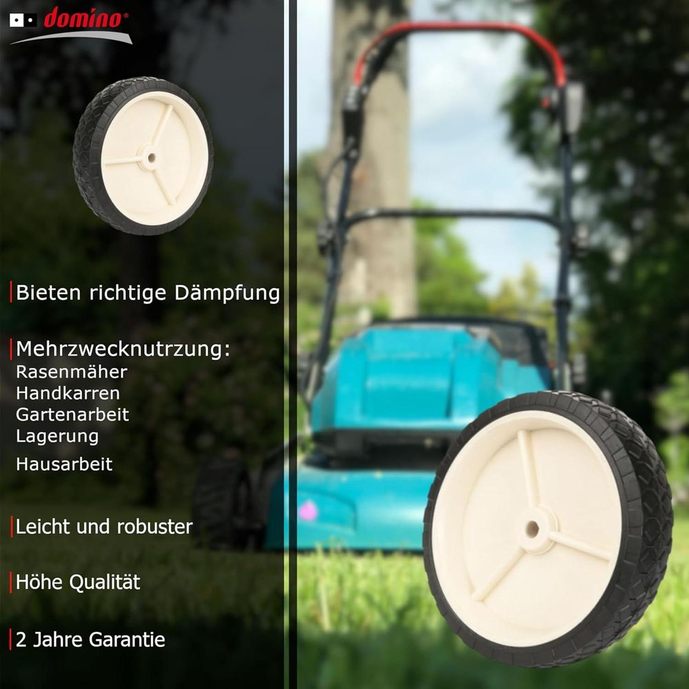 DOMINO Rasenmäherrad 200mm 50kg | Universal-Mährad für Handgeführte Gartenrasenmäher | Kunststoffrad mit Gummireifen | Cremefarben |Klassisches Design