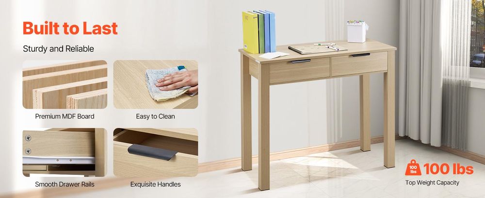 VEVOR kleiner Schreibtisch mit Schublade, Schreibtisch für Schlafzimmer, einfacher Arbeitstisch aus Holz zum Zeichnen, Lesen
