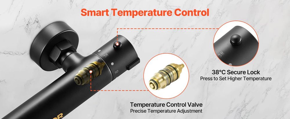 VEVOR Duscharmatur mit Thermostat Brausemischer Duschhahn mit 38 °C Sicherheitss