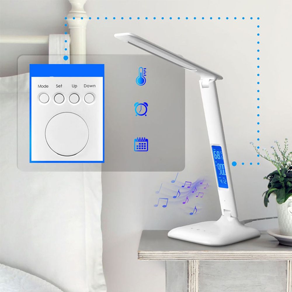 LED Schreibtischleuchte mit Thermometer und Uhr Schreibtischlampe Tischleuchte Leselampe Nachttischlampe Nachttischlampe Tischlampe Bürolampe Weiß Retoo