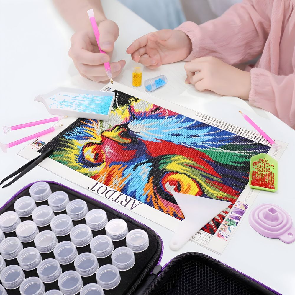 5D Diamond Painting Zubehör Set 90er Werkzeug Aufbewahrungs Bilder Aufkleber Haken Saugnäpfe Tablett Wachs Stift zum Anordnen Diamanten Kinder Retoo