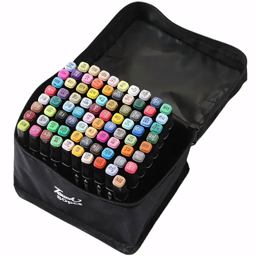 80 Farbige Sketch Stift Set Twin Marker Duo-Fasermaler Alkoholmarker Doppelseitige Permanent Marker mit Tragetasche für Künstler Erwachsene Retoo