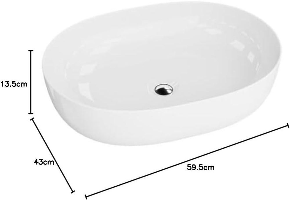 LAVITA Aufsatzwaschtisch Blas | Aufsatzwaschbecken Oval | Waschbecken ohne Überlauf und Hahnloch | Aus hochwertigem Porzellan | Waschtisch | 59,5x43x13,5 cm | Weiß