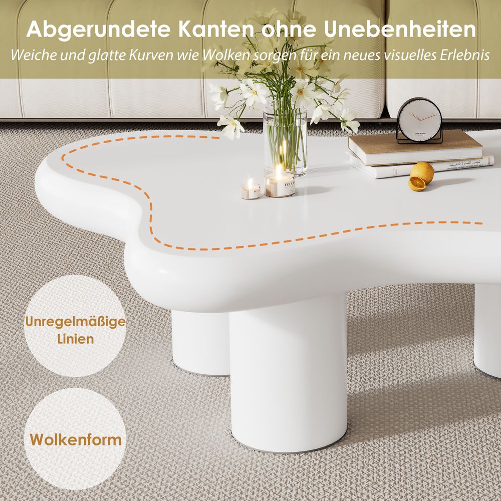 MODFU Unregelmäßiger Couchtisch in Wolkenform für Wohnzimmer, Schlafzimmer, MDF mit Filzunterlagen, lackierte Oberfläche, Weiß