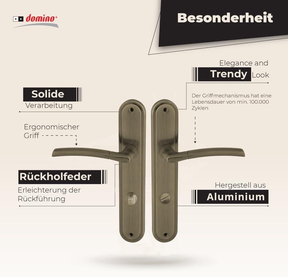 DOMINO Türgriff 78 Drückergarnitur WC - Badezimmer Set | Links & Rechts Türbeschlag für WC/Badezimmertüren | L-Form | Türbeschläge aus Aluminium | Bronze Türdrückergarnitur | PRESTO M3