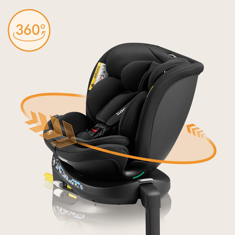 Lionelo Kindersitz Navy i-Size 360° EasyTurn-Drehbasis, 40-150 cm, Montage mit ISOFIX und einem Stützfuß, R129-Norm - Schwarz