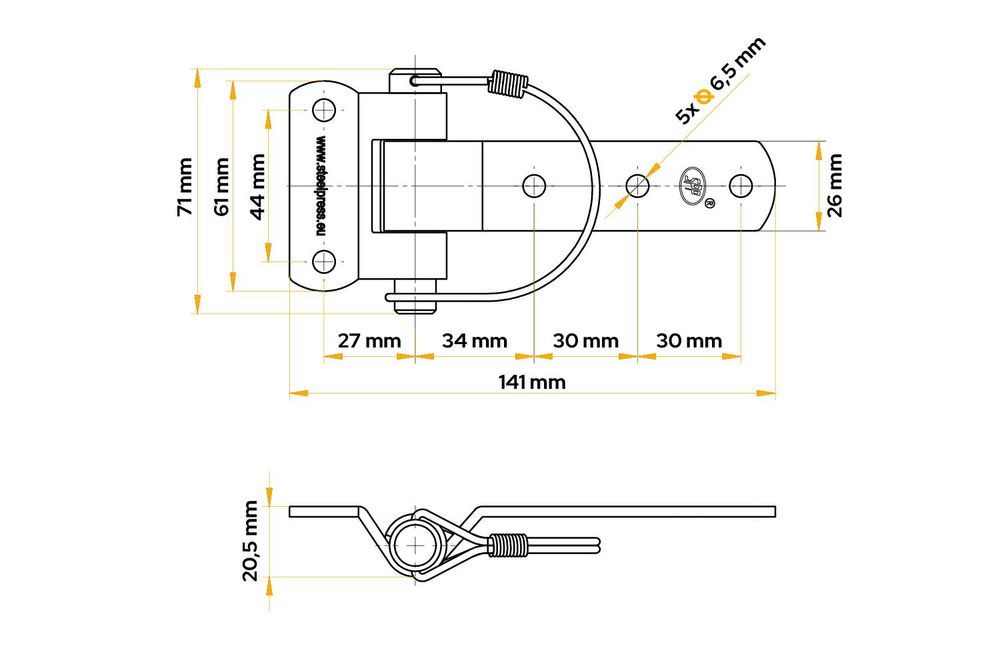 Odnímatelný boční pant STEELPRESS ZW-03.106 montáž na bok přívěsu