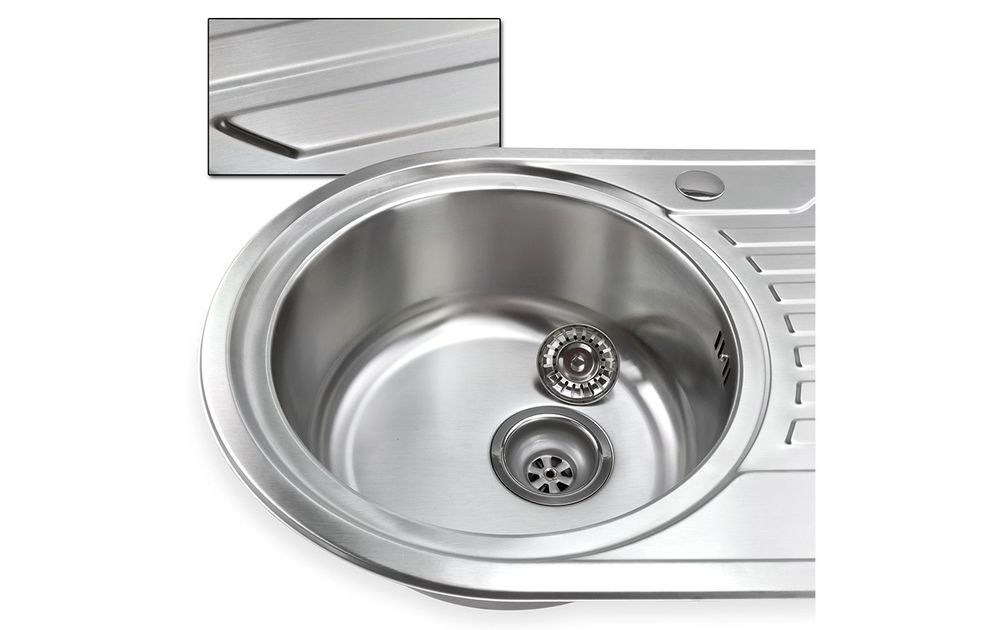 Edelstahl Spüle "Calypso XL" rundes Einbauspülbecken mit linksseitiger Abtropffläche