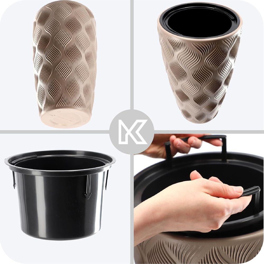 KADAX Blumentopf mit Einsatz "Jesi", Pflanzkübel aus Kunststoff, UV-Resistenter Topf, hoch, 40 cm, Beige