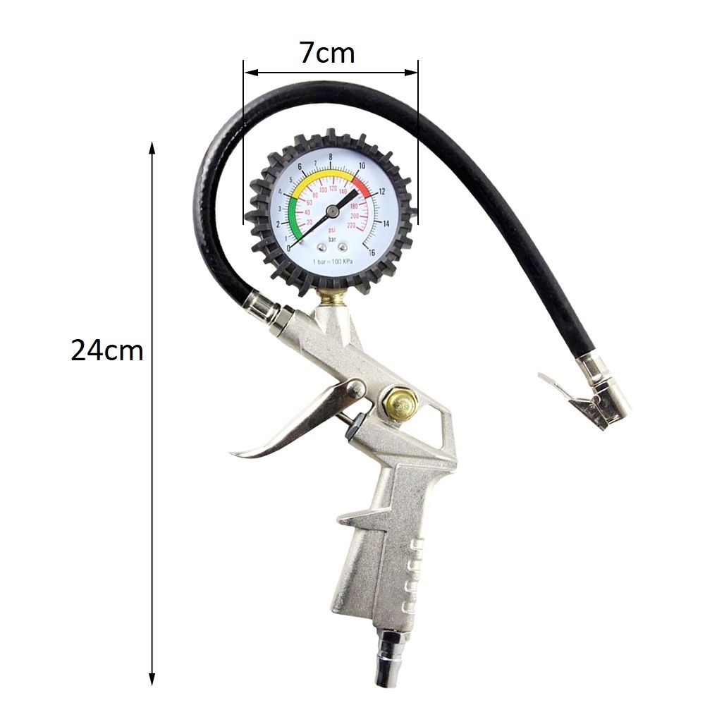 Reifenfüller mit Manometer Druckluft Reifendruckprüfer Reifendruckmesser Luftdruckprüfer Hohe Präzision Alle Kompressoren Zubehör Auto Motorrad LKW Retoo