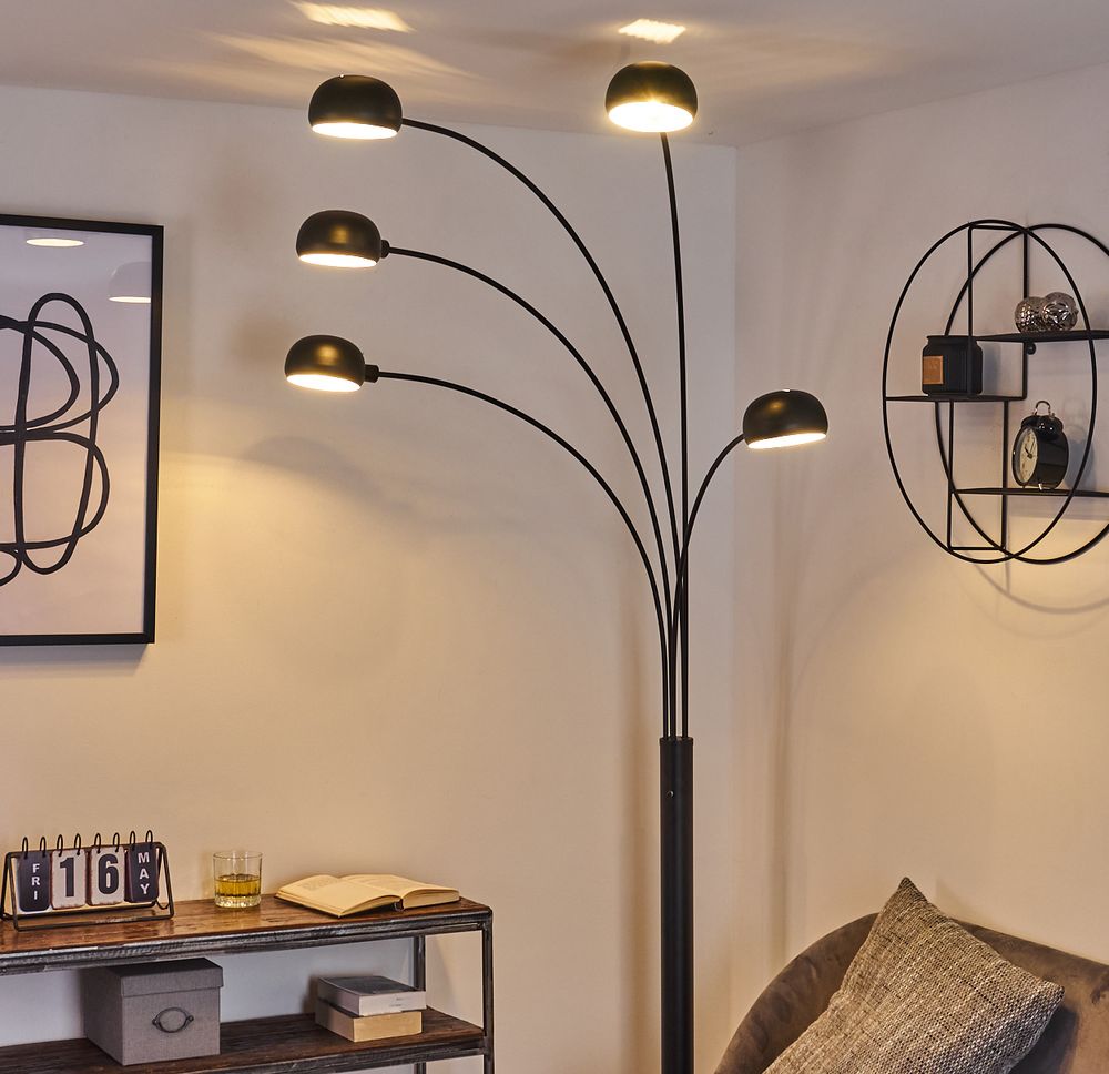 Suio »Suio« Stehleuchte Bodenlampe aus Metall und Marmor in Schwarz/Weiß