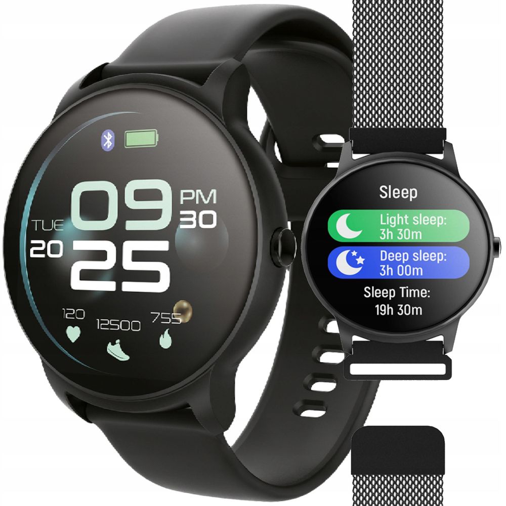 Smartwatch Forever ForeVive 2 SB-330 Damen Herren zwei Armbänder elegant sportli Schwarz