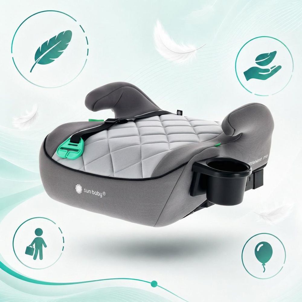 Podsedák Detský podsedák Autosedačka Booster sedadlo Detská autosedačka ISOFIX 125–150 cm Držiak na nápoje LittleNestPro sivý Sun Baby