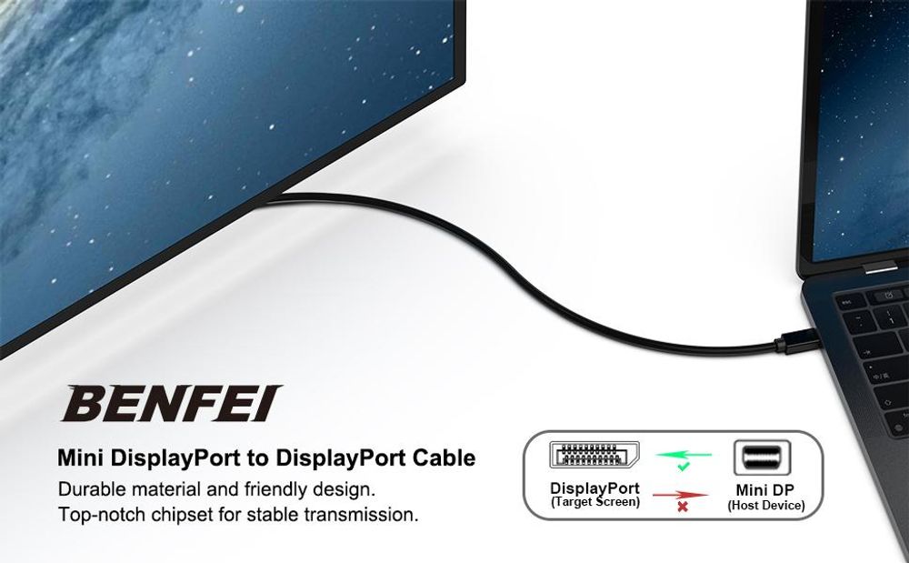 BENFEI Kabeladapter Mini DisplayPort auf DisplayPort Kabel 1.8m 4K 60Hz